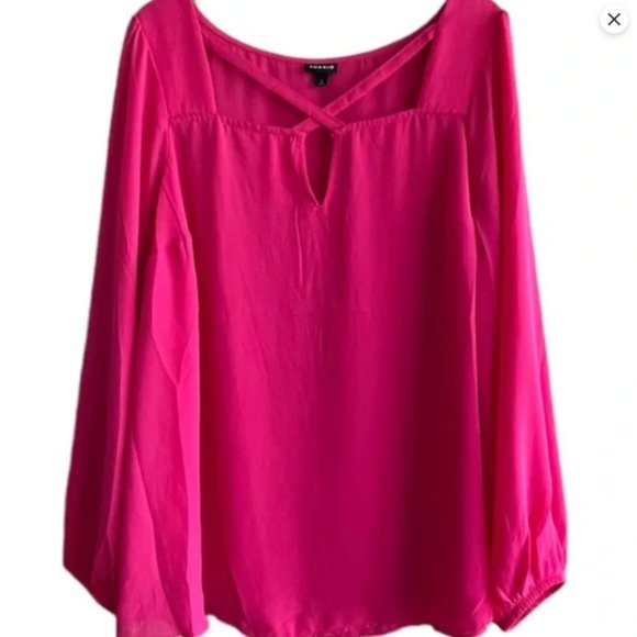 Torrid Bright Pink Balloon Sleeve Cutout Flowy Top Blouse Size 1X - Picture 1 of 5